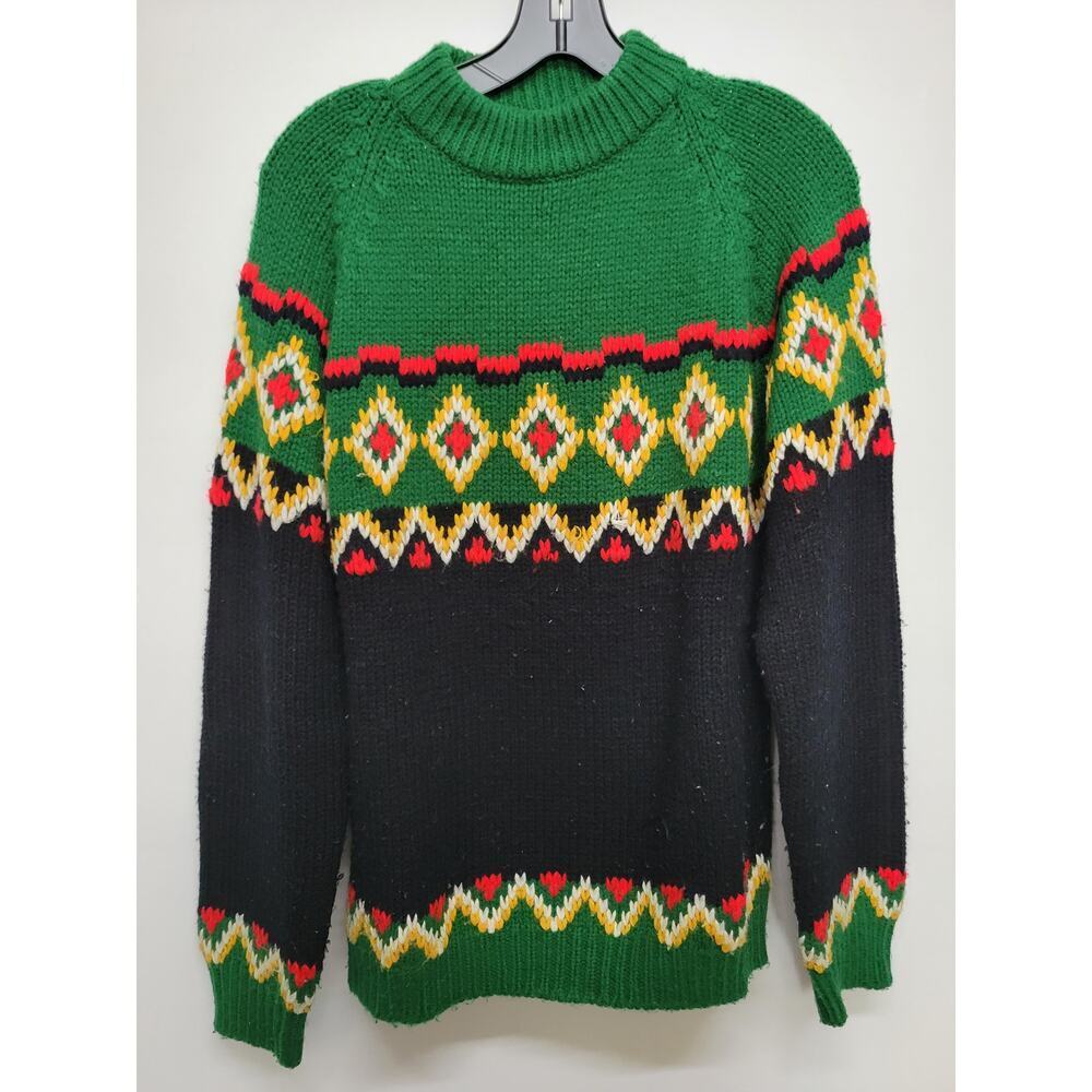 Double Sports Sweater Crewneck Long Sleeve Chunky Knit Vintage Style Men's Large